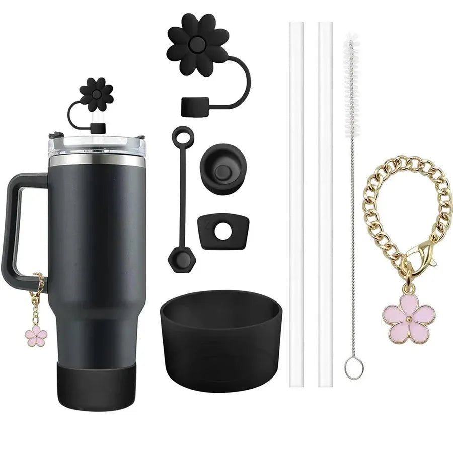 Cute Solid Color Flower Silica Gel Straw Decorative Cap 1 Set
