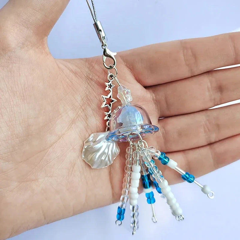 Resin Mermaid Shell Keychain Ocean Animal Mobile Phone Strap Bag Pendant Cute Tropical Style Four Seasons Universal Jewelry Accessory