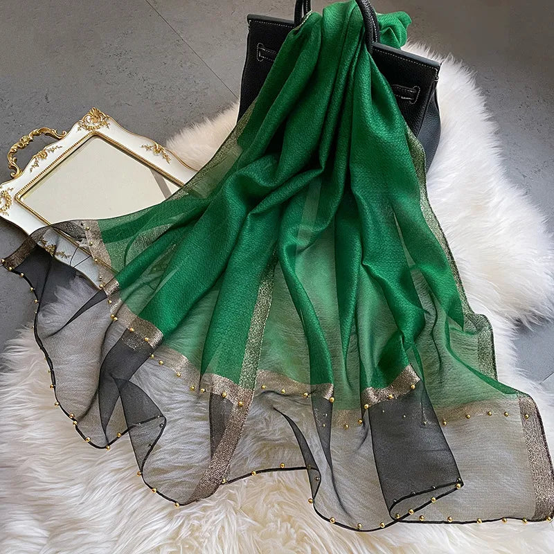 women's retro solid color  silk silk scarves