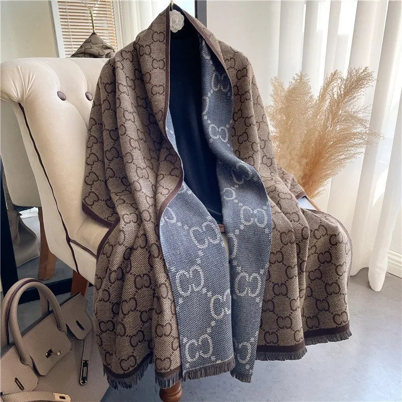 women's retro color block imitation cashmere printing scarf