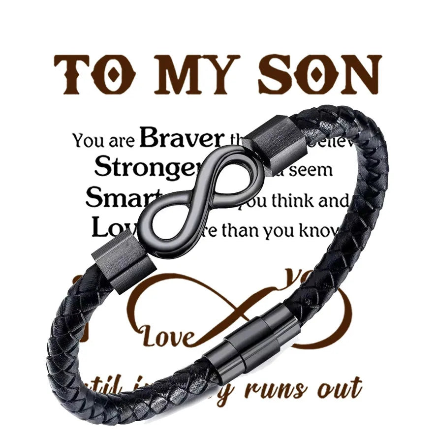 Simple Style Infinity 304 Stainless Steel Pu Leather Men's Bracelets