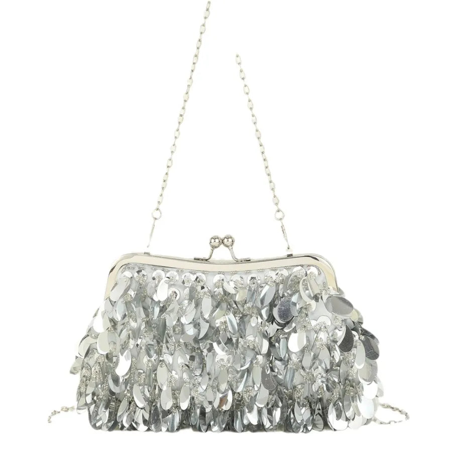 Women's Plastic Solid Color Elegant Streetwear Sequins Square Clamp Evening Bag