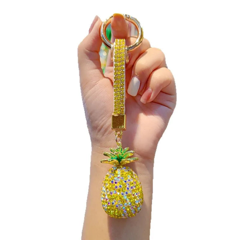 Pineapple Design Full Drill Ceramic Keychain Couple Bag Charm Chain Ring Lanyard Christmas Valentine's Day New Year Gift