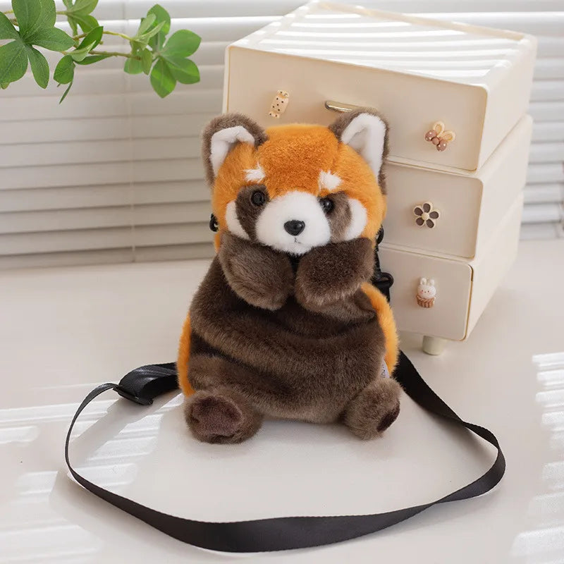 Cartoon Plush Animal Satchel Panda Raccoon Leopard Tiger Shoulder Bag Zoo Souvenir New LOGO