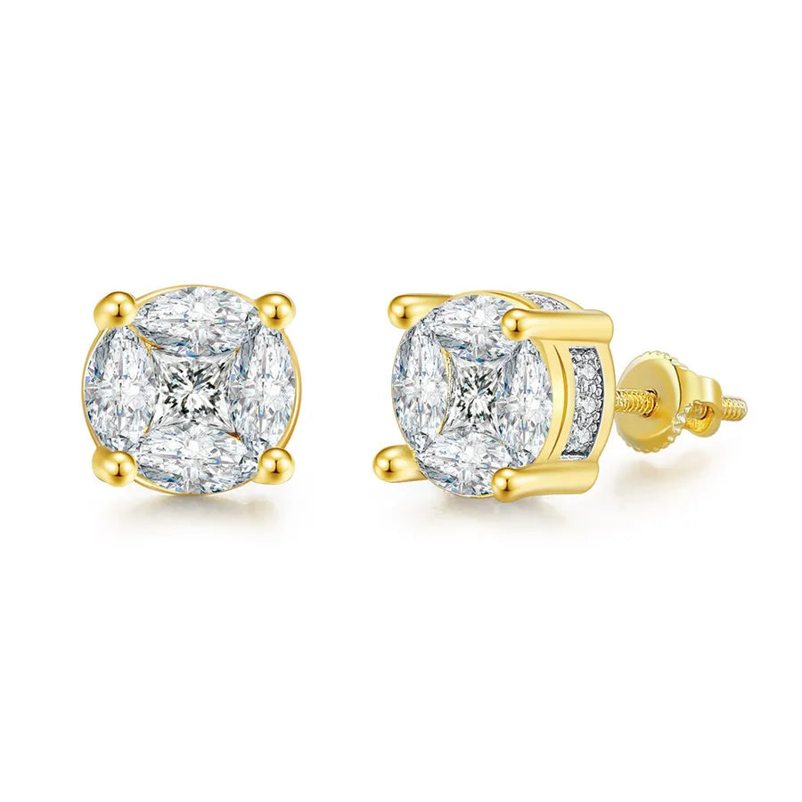 1 Pair Hip-Hop Round Square Heart Shape Plating Inlay Copper Zircon White Gold Plated Gold Plated Ear Studs