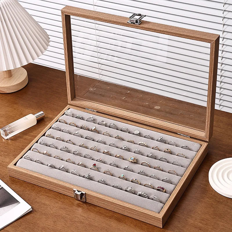 Large Capacity Rosewood Jewelry Storage Box Ring Earring Necklace Bracelet Solid Wood Display Case Anti-Oxidation Accessories