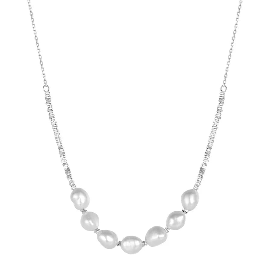925 Sterling Silver Freshwater Pearl cable chain Plating Geometric Double Layer Necklaces Pendant Necklace Necklace