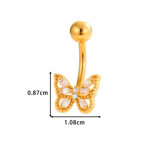 1 Piece Belly Rings IG Style Simple Style Classic Style Cross Flower Butterfly Copper Cross Flowers Butterfly Zircon Belly Rings
