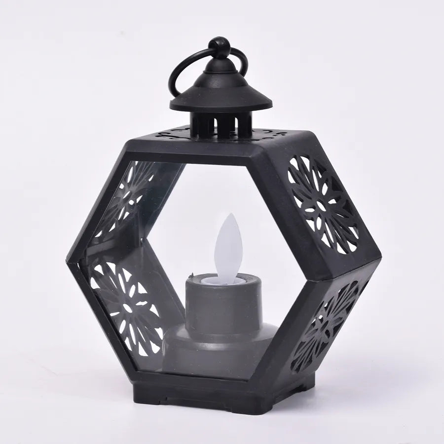 Retro Hexagonal Lantern Electronic Candle Light Decorative Ornaments Handheld Atmosphere Night Lamp Small Candle Light