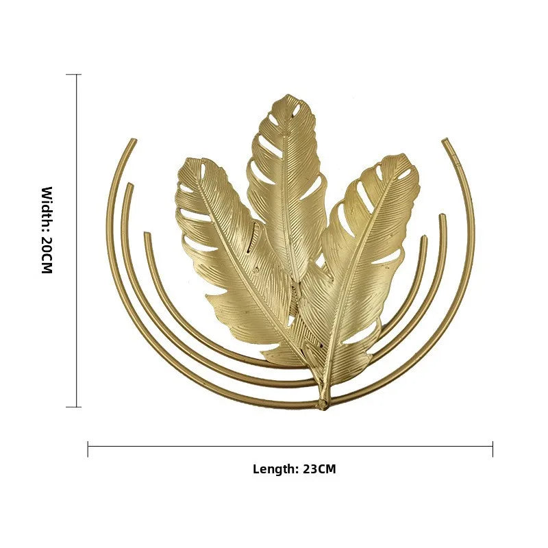 Wrought Iron Wall Decoration  Nordic Entrance Wall Hanging Home Golden Leaf Living Room Sofa Wrought Iron Decoration Pendant