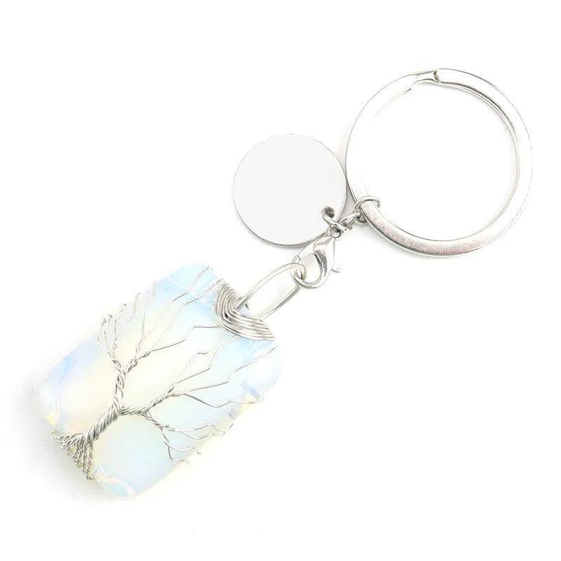 1 piece retro geometric natural stone copper plating unisex keychain