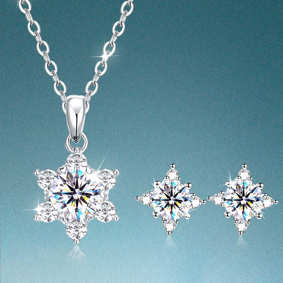 Moissanite Earrings Necklace White Gold Plated Earrings Necklace