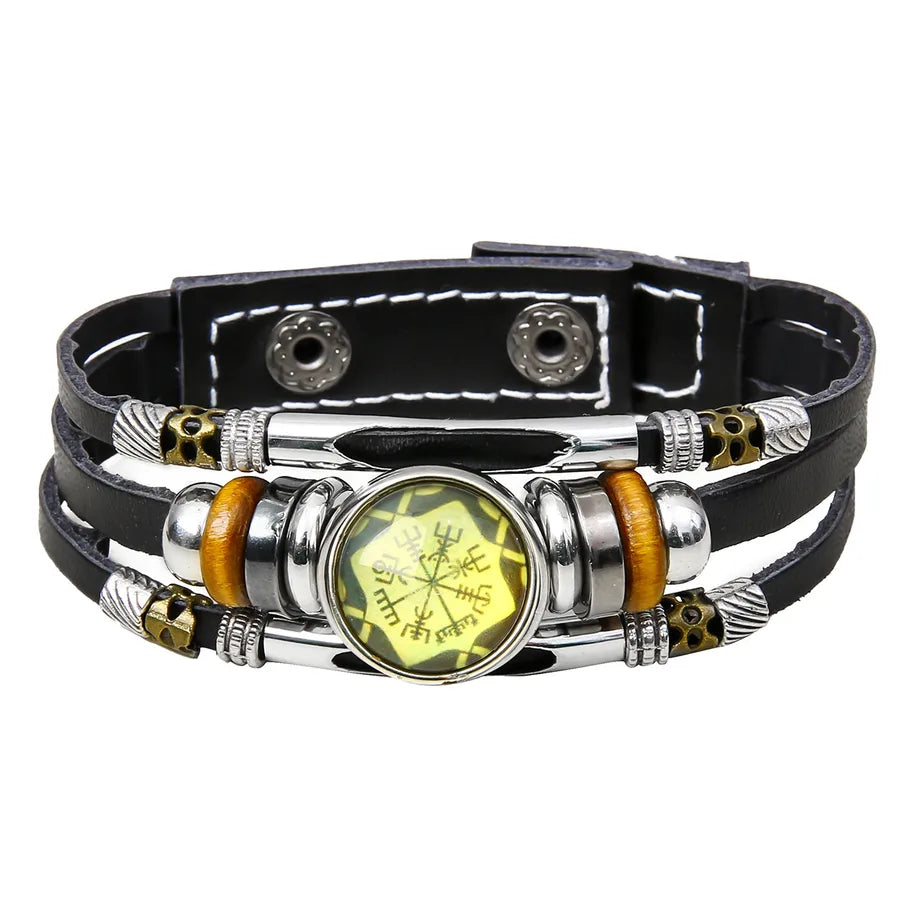 Hot Sale Viking Pirate Compass Pattern Leather Bracelet   Retro Multi-Layer Beaded Bracelet