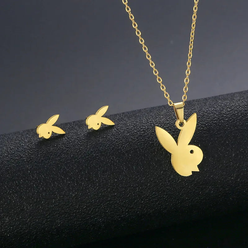 Wholesale Jewelry IG Style Casual Streetwear Moon Hand Of Fatima Butterfly 201 Stainless Steel cable chain Small Stud Earrings Necklace