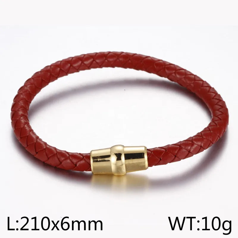 Simple Style Geometric Pu Leather Titanium Steel Plating 18K Gold Plated Men's Bracelets