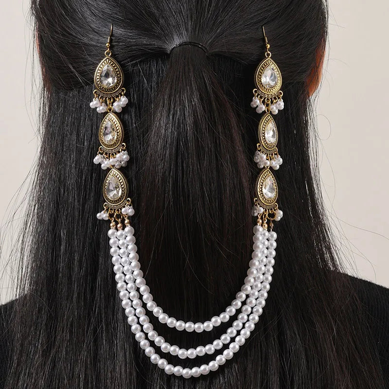 Vintage Style Women's Water Droplets Imitation Pearl Alloy hair chain