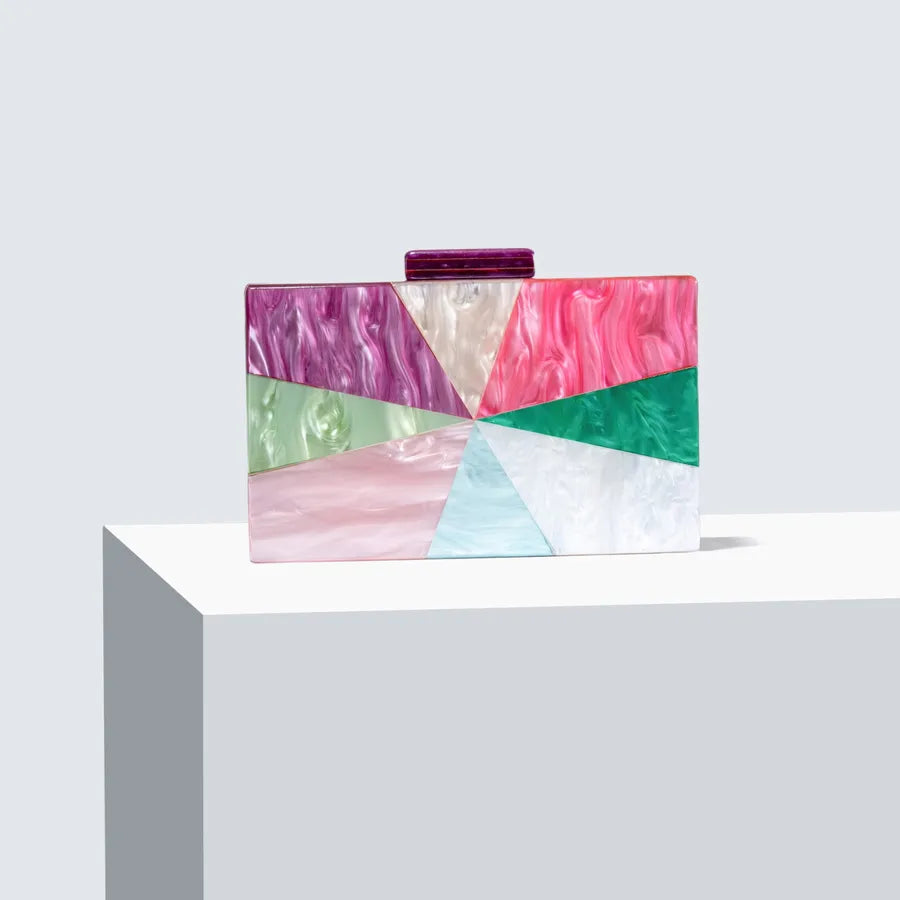 Champagne Rose Red Green Arylic Color Block Square Evening Bags