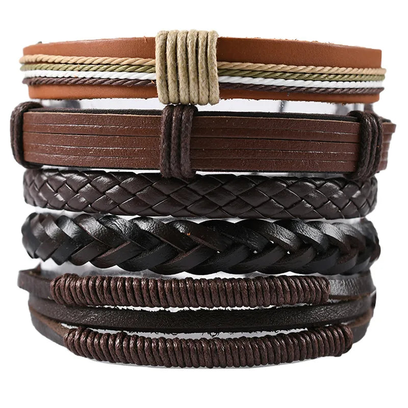 Retro Men's Bracelet 5 Pack Cross Woven Leather Adjustable Set Bracelet Bracelet Wholesale
