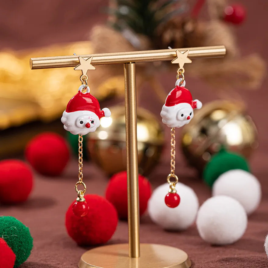 Christmas Theme Alloy Ear Cuff Drop Earrings  New Products Small Pendant Diy Accessories Christmas Hat