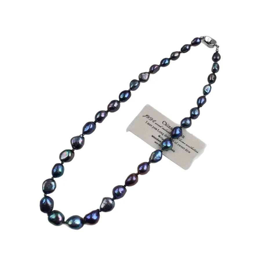 Natural Pearl Graduated Size Change Peacock Green Freshwater Pearl Necklace 925 Silver Elegant Simple Atmosphere Necklace