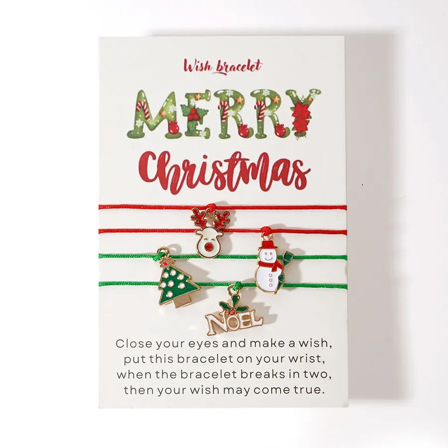 Christmas New Adjustable Bracelet Christmas Tree Reindeer Snowman Pendant Bracelet Set of Four Christmas Cards