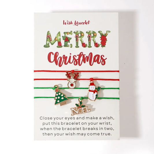 Christmas New Adjustable Bracelet Christmas Tree Reindeer Snowman Pendant Bracelet Set of Four Christmas Cards