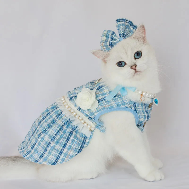 cute polyester plaid bow knot pet clothing