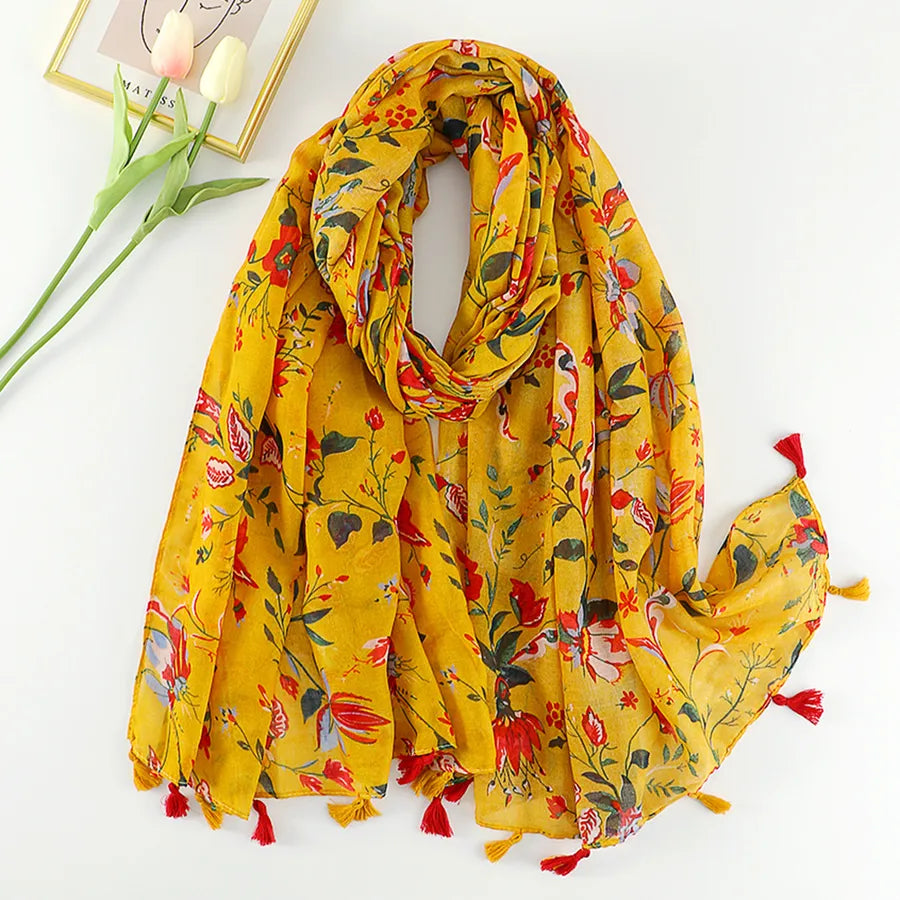 women's retro color block polyester printing scarf