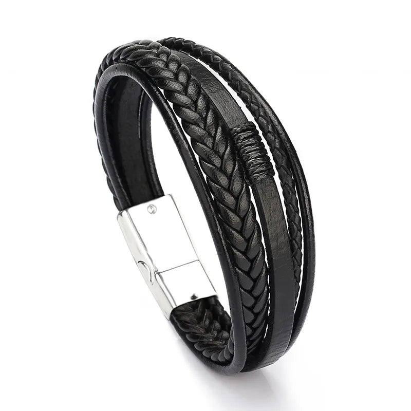 simple style solid color pu leather alloy men's bangle 1 piece