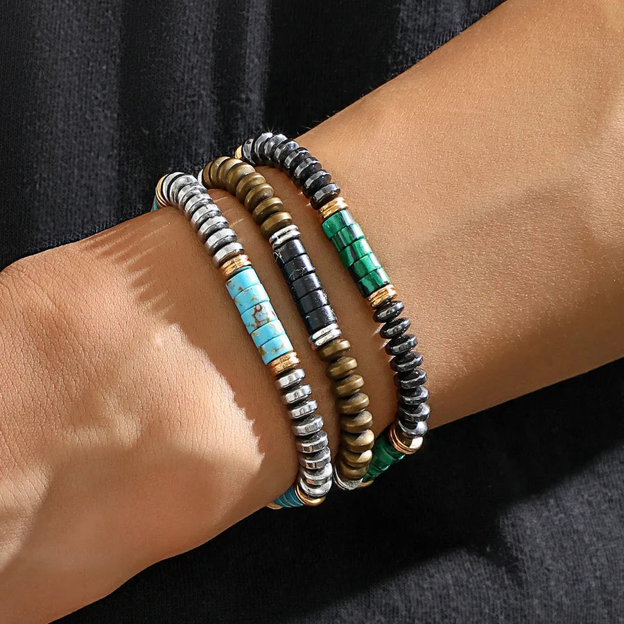 simple style color block alloy turquoise oil wax line beaded men's bracelets