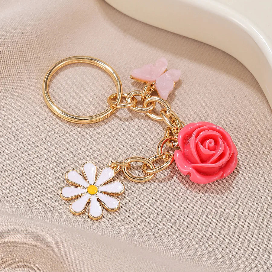 Sweet Rose Daisy Plastic Valentine'S Day Women's Keychain