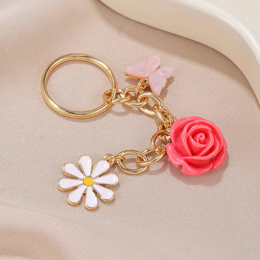 Sweet Rose Daisy Plastic Valentine'S Day Women's Keychain