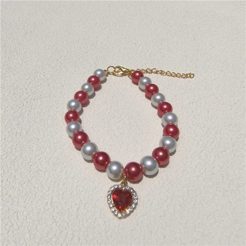 Europe and the United States  fashion foreign trade cat and dog jewelry imitation pearl love gem pendant pet necklace multi-color optional