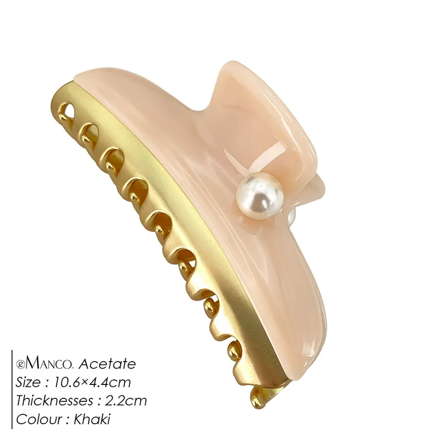 Dopamine Color Block Pearl Spring Clip Acetate Hair Grips Women Shark Clips Versatile Hair Accessories Casual Style
