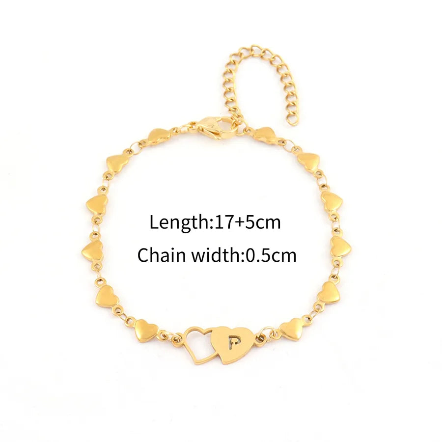 Simple Style Classic Style Double Heart Letter 201 Stainless Steel 304 Stainless Steel Heart-Shaped Chain Bracelets In Bulk