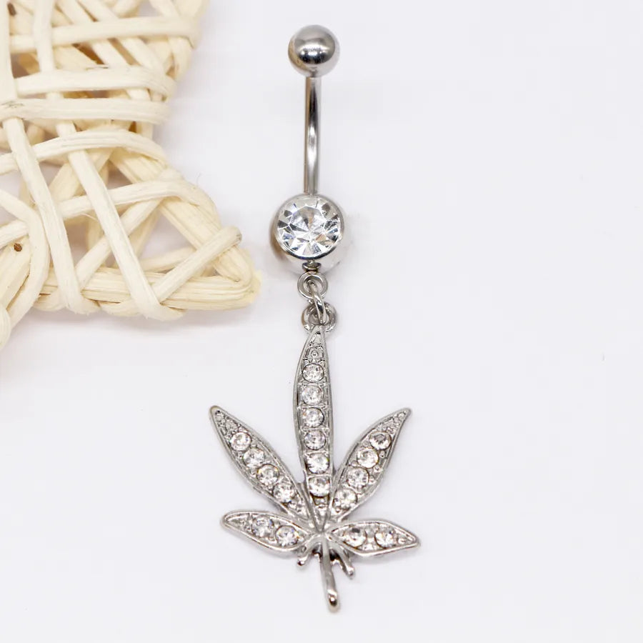 elegant sunflower maple leaf stainless steel alloy copper epoxy inlay rhinestones white gold plated gold plated belly ring
