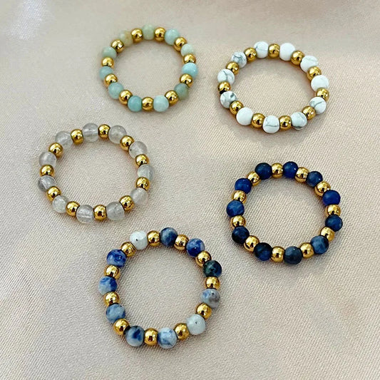 304 Stainless Steel natural stone Elastic string Simple Style Beaded Round Rings