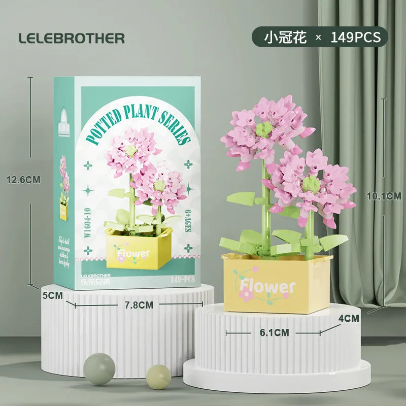 Compatible with  Blocks Flower Children's Educational Assembled Simulation Eternal Flower Flowers Fleshy Potted Toy Gift Wholesale