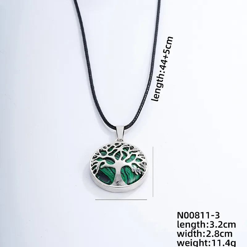 ig style simple style round tree stainless steel natural stone leather rope inlay natural stone pendant necklace