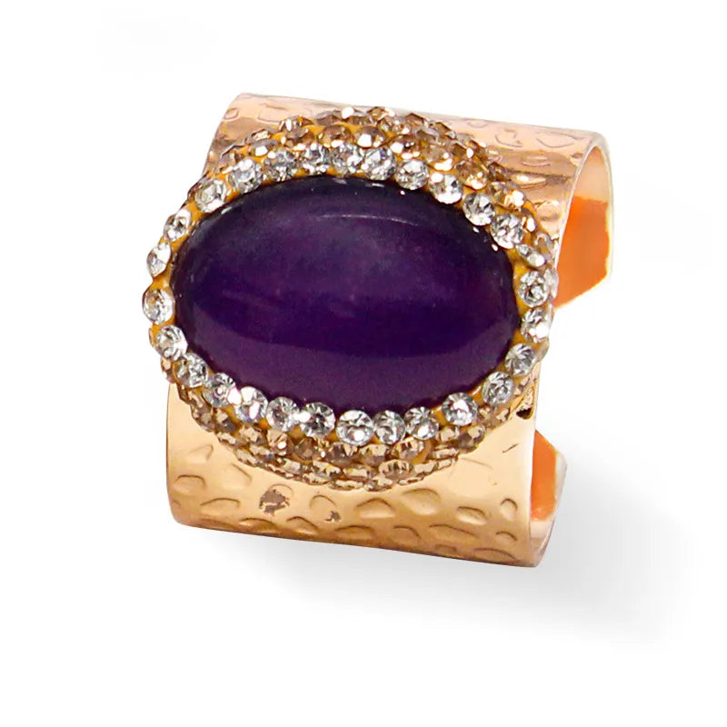 hip-hop retro oval natural stone crystal open ring