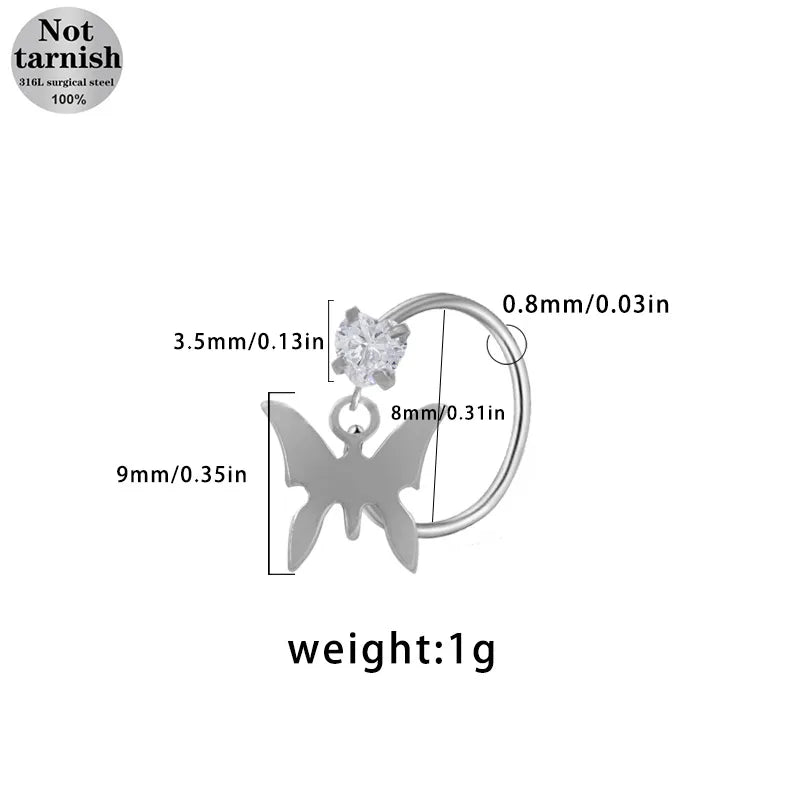 1 Piece Nose Rings & Studs Casual Simple Style Star Moon Fruit 316L Stainless Steel  Polishing Plating White Gold Plated Nose Rings & Studs
