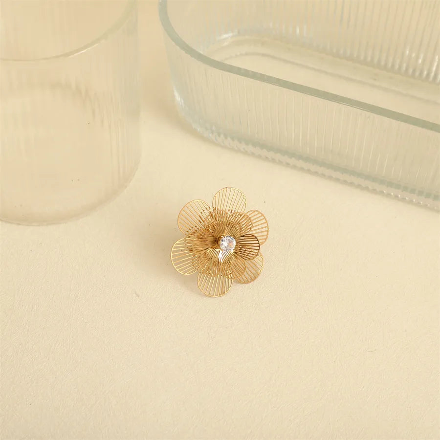 Wholesale Jewelry Elegant Basic French Style Flower 304 Stainless Steel Open Rings