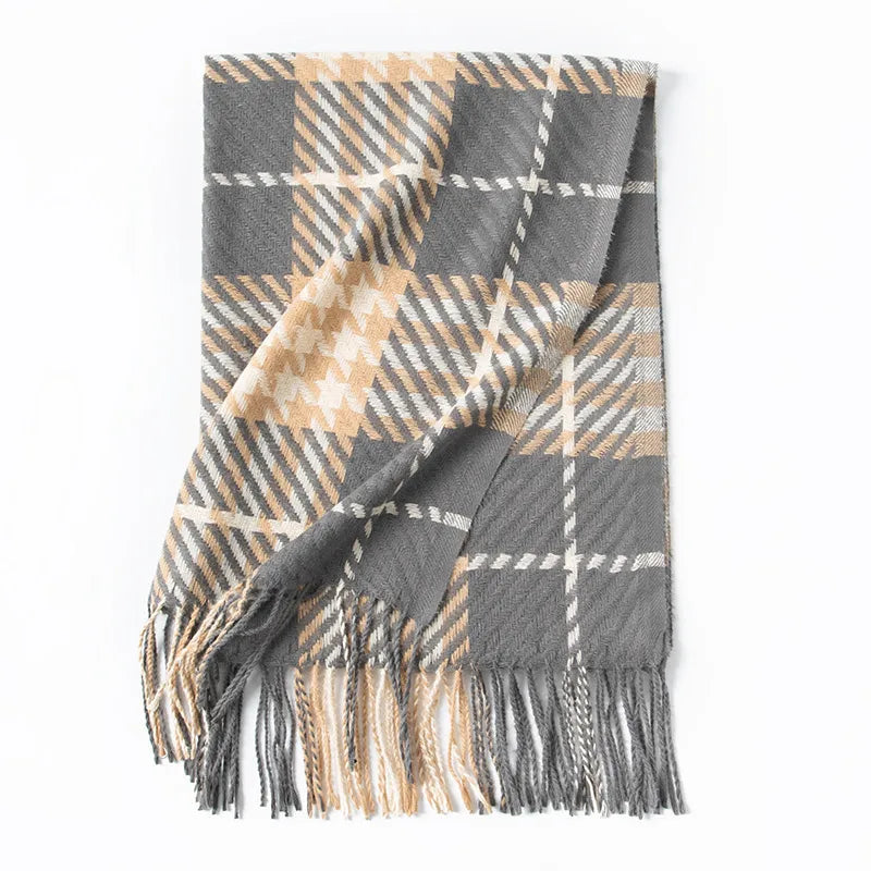 Women's British Style Plaid Imitation cashmere Tassel Scarf