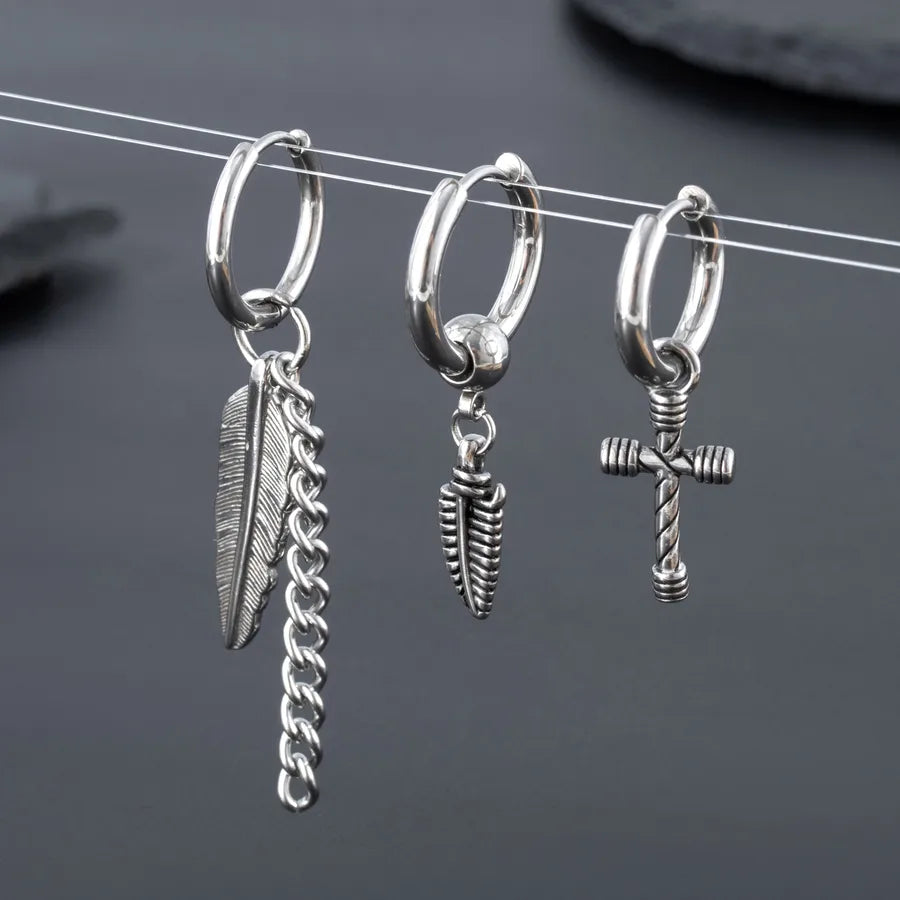 1 Piece Hip-Hop Punk Cross Leaves 316 Stainless Steel  Drop Earrings
