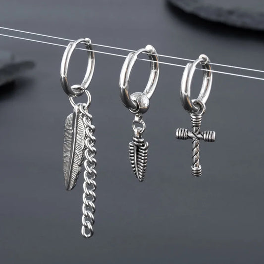 1 Piece Hip-Hop Punk Cross Leaves 316 Stainless Steel  Drop Earrings