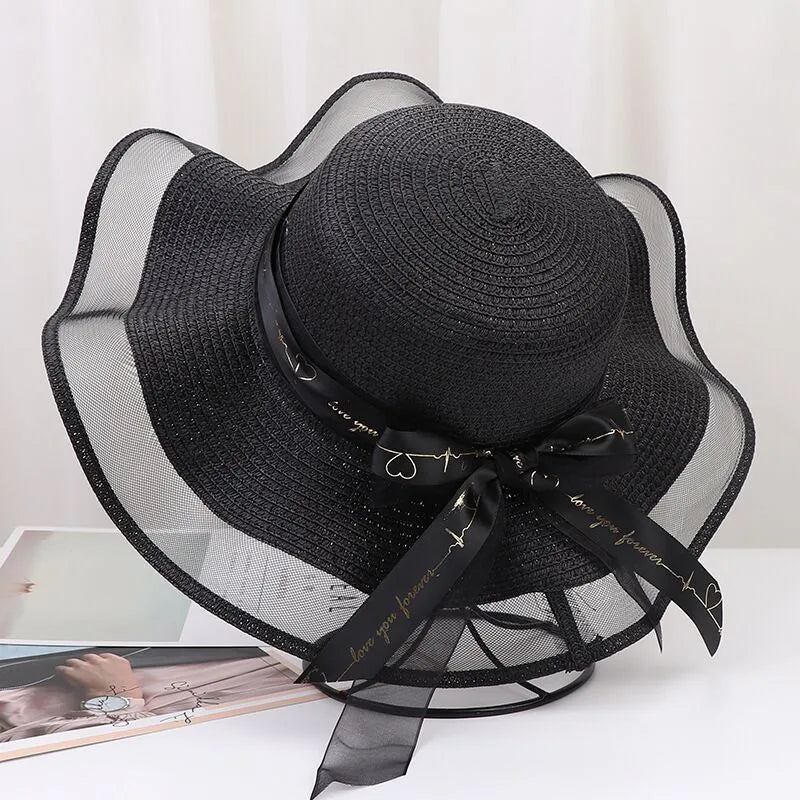 Straw Hat Women's Summer Beach Seaside Travel Sunshade Holiday Sunscreen Big Hat Brim Big Rim Cool Hat Internet Red Sun Hat