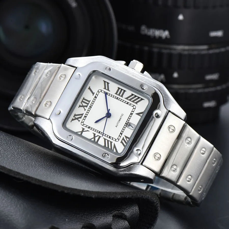 Business Color Block Solid Color Butterfly Double Snap Quartz Men's Watches
