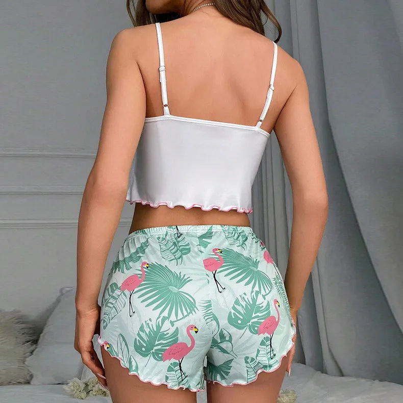 style pajamas women's sleeveless camisole shorts suit milk silk home wear