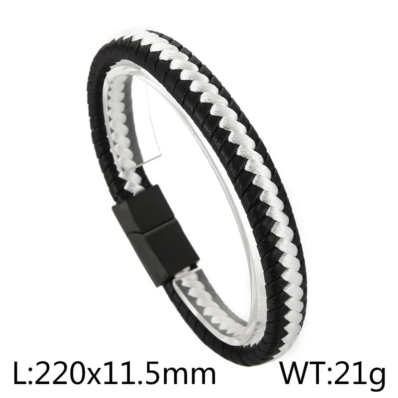 simple style geometric color block stainless steel cotton rope cowhide unisex wristband
