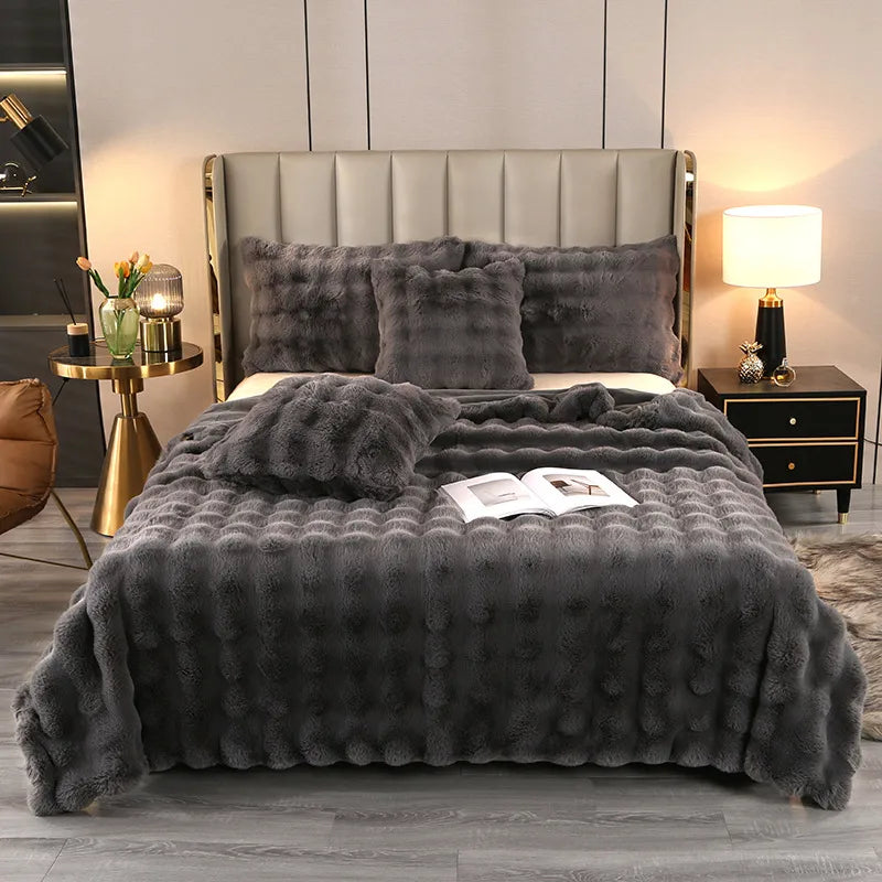 Casual Solid Color rabbit fur blanket Bedding
